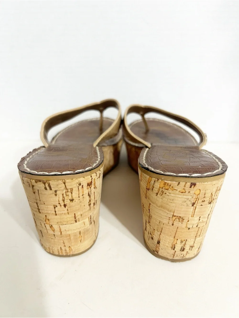 Sam Edelman Romy FF Patent Cork Wedge Thong Sandals – Nude Beige – Size 6M / 36